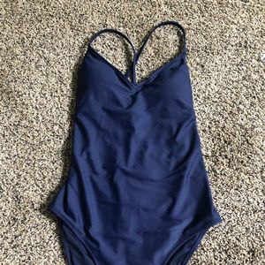 Navy, crossed back bathing suit